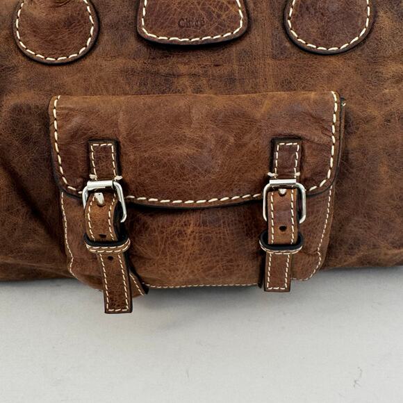 Chloe Edith Brown Top Handle Leather Tote Bag Made in Italy - Picture 4 of 9